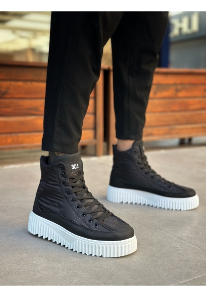 MirgeShoes Siyah Bağcıklı Erkek Spor Bot Paraşüt Kumaş Yüksek Tırtıklı BYZ Taban MRG010603129