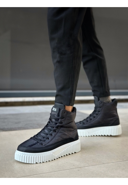 MirgeShoes Siyah Bağcıklı Erkek Spor Bot Paraşüt Kumaş Yüksek Tırtıklı BYZ Taban MRG010603129