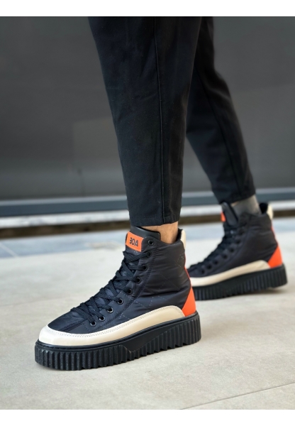 MirgeShoes Siyah Bağcıklı Erkek Spor Bot Paraşüt Kumaş Yüksek Tırtıklı SHY-BYZ-TRNC Taban MRG010603129