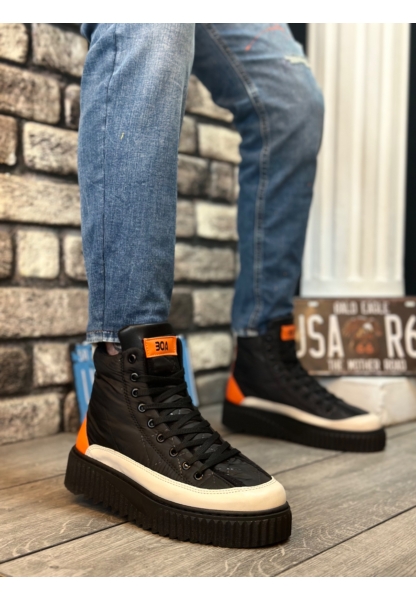 MirgeShoes Siyah Bağcıklı Erkek Spor Bot Paraşüt Kumaş Yüksek Tırtıklı SHY-BYZ-TRNC Taban MRG010603129