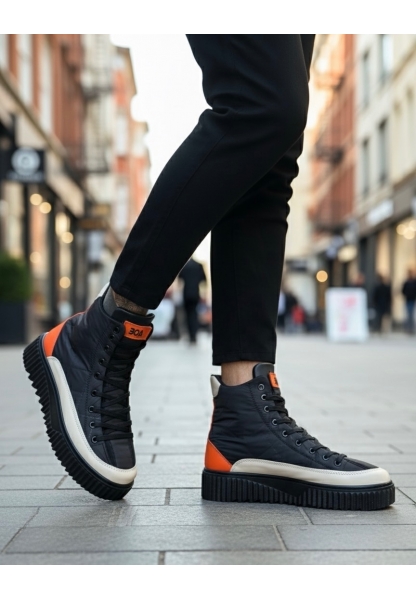 MirgeShoes Siyah Bağcıklı Erkek Spor Bot Paraşüt Kumaş Yüksek Tırtıklı SHY-BYZ-TRNC Taban MRG010603129