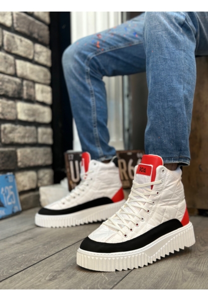 MirgeShoes Beyaz Bağcıklı Erkek Spor Bot Paraşüt Kumaş Yüksek Tırtıklı BYZ-SYH-KRMZ Taban MRG010603129