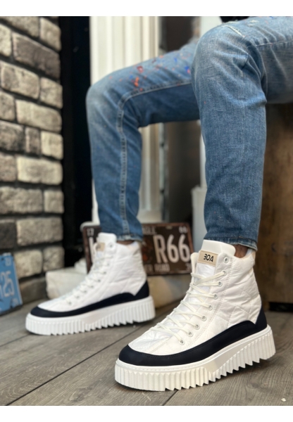 MirgeShoes Beyaz Bağcıklı Erkek Spor Bot Paraşüt Kumaş Yüksek Tırtıklı BYZ-SYH Taban MRG010603129