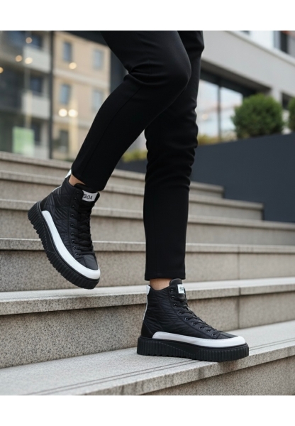 MirgeShoes Siyah Bağcıklı Erkek Spor Bot Paraşüt Kumaş Yüksek Tırtıklı SHY-BYZ Taban MRG010603129