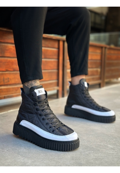 MirgeShoes Siyah Bağcıklı Erkek Spor Bot Paraşüt Kumaş Yüksek Tırtıklı SHY-BYZ Taban MRG010603129