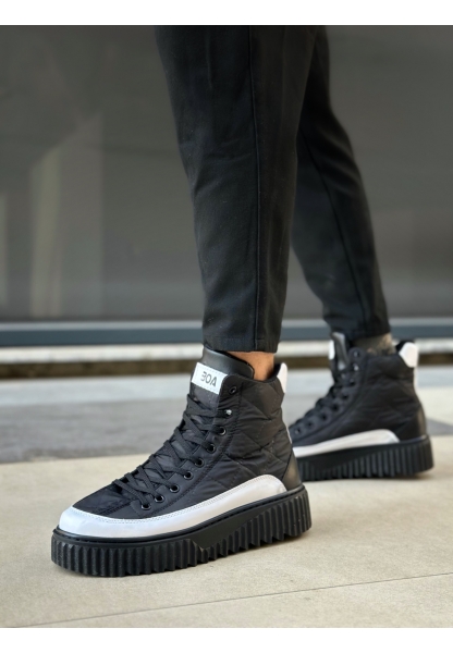 MirgeShoes Siyah Bağcıklı Erkek Spor Bot Paraşüt Kumaş Yüksek Tırtıklı SHY-BYZ Taban MRG010603129