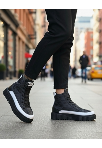 MirgeShoes Siyah Bağcıklı Erkek Spor Bot Paraşüt Kumaş Yüksek Tırtıklı SHY-BYZ Taban MRG010603129