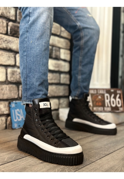 MirgeShoes Siyah Bağcıklı Erkek Spor Bot Paraşüt Kumaş Yüksek Tırtıklı SHY-BYZ Taban MRG010603129