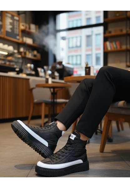 MirgeShoes Siyah Bağcıklı Erkek Spor Bot Paraşüt Kumaş Yüksek Tırtıklı SHY-BYZ Taban MRG010603129