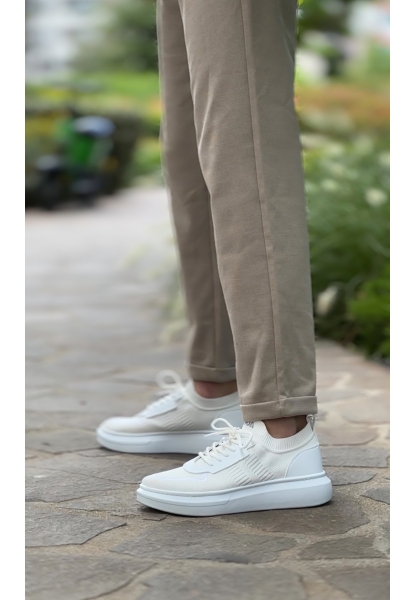 MirgeShoes Beyaz Erkek Tarz Spor Ayakkabı Hava alan Örgü Triko Beyaz Taban MRG010603130