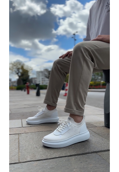 MirgeShoes Beyaz Erkek Tarz Spor Ayakkabı Hava alan Örgü Triko Beyaz Taban MRG010603130