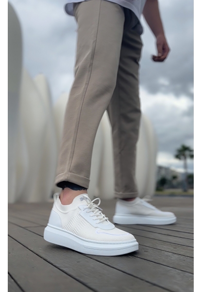 MirgeShoes Beyaz Erkek Tarz Spor Ayakkabı Hava alan Örgü Triko Beyaz Taban MRG010603130