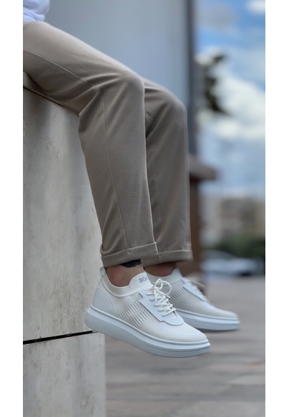 MirgeShoes Beyaz Erkek Tarz Spor Ayakkabı Hava alan Örgü Triko Beyaz Taban MRG010603130