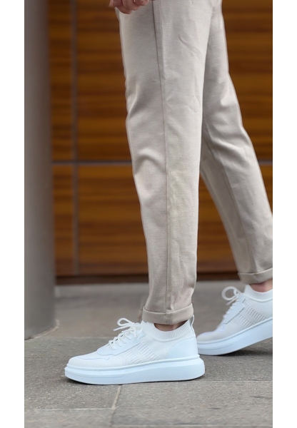 MirgeShoes Beyaz Erkek Tarz Spor Ayakkabı Hava alan Örgü Triko Beyaz Taban MRG010603130