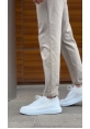 MirgeShoes Beyaz Erkek Tarz Spor Ayakkabı Hava alan Örgü Triko Beyaz Taban MRG010603130