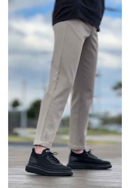 MirgeShoes Siyah Erkek Tarz Spor Ayakkabı Hava alan Örgü Triko Siyah Taban MRG010603130