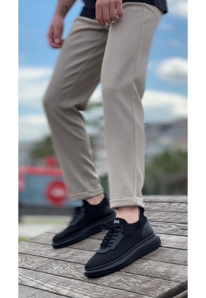 MirgeShoes Siyah Erkek Tarz Spor Ayakkabı Hava alan Örgü Triko Siyah Taban MRG010603130