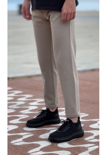 MirgeShoes Siyah Erkek Tarz Spor Ayakkabı Hava alan Örgü Triko Siyah Taban MRG010603130