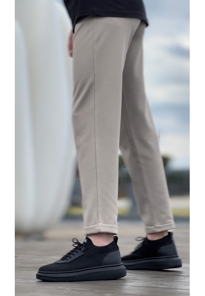 MirgeShoes Siyah Erkek Tarz Spor Ayakkabı Hava alan Örgü Triko Siyah Taban MRG010603130