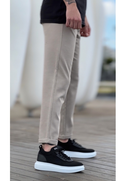 MirgeShoes Siyah Erkek Tarz Spor Ayakkabı Hava alan Örgü Triko Beyaz Taban MRG010603130