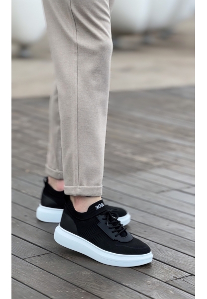 MirgeShoes Siyah Erkek Tarz Spor Ayakkabı Hava alan Örgü Triko Beyaz Taban MRG010603130