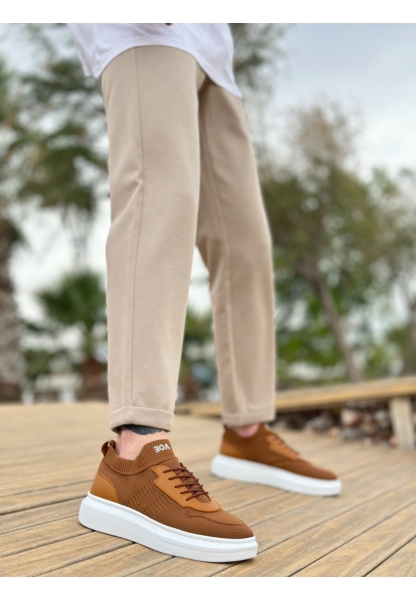 MirgeShoes Taba Erkek Tarz Spor Ayakkabı Hava alan Örgü Triko Beyaz Taban MRG010603130