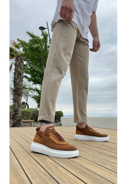 MirgeShoes Taba Erkek Tarz Spor Ayakkabı Hava alan Örgü Triko Beyaz Taban MRG010603130