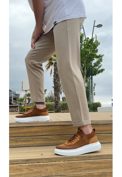 MirgeShoes Taba Erkek Tarz Spor Ayakkabı Hava alan Örgü Triko Beyaz Taban MRG010603130