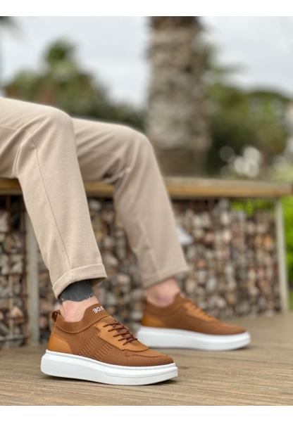 MirgeShoes Taba Erkek Tarz Spor Ayakkabı Hava alan Örgü Triko Beyaz Taban MRG010603130