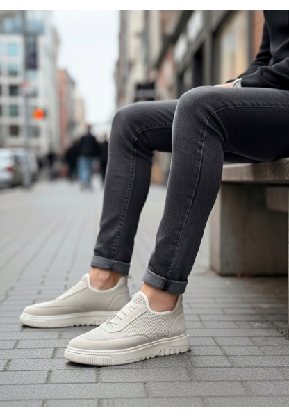 MirgeShoes Bej Erkek Günlük Spor Ayakkabı Havalı Özel Örme Triko Bej Taban MRG010603229