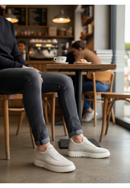 MirgeShoes Bej Erkek Günlük Spor Ayakkabı Havalı Özel Örme Triko Bej Taban MRG010603229
