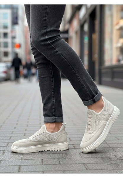 MirgeShoes Bej Erkek Günlük Spor Ayakkabı Havalı Özel Örme Triko Bej Taban MRG010603229