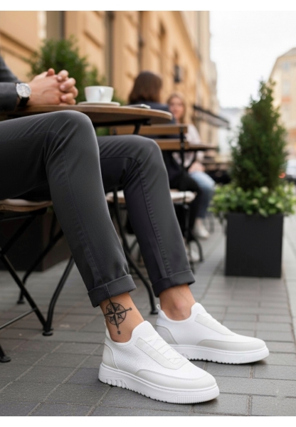 MirgeShoes Beyaz Erkek Günlük Spor Ayakkabı Havalı Özel Örme Triko Beyaz Taban MRG010603229