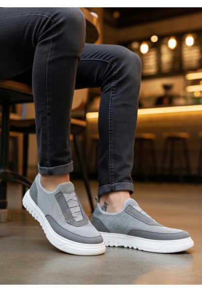 MirgeShoes Gri Erkek Günlük Spor Ayakkabı Havalı Özel Örme Triko Beyaz Taban MRG010603229