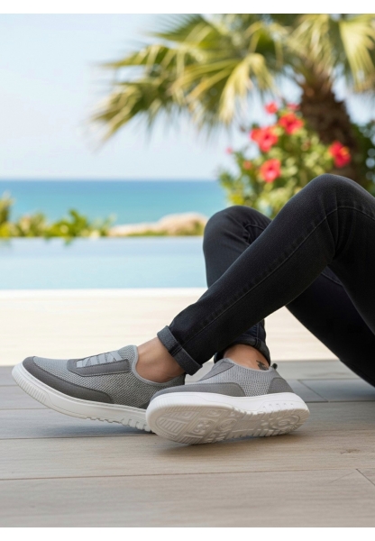 MirgeShoes Gri Erkek Günlük Spor Ayakkabı Havalı Özel Örme Triko Beyaz Taban MRG010603229