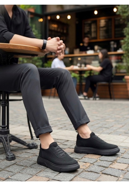 MirgeShoes Siyah Erkek Günlük Spor Ayakkabı Havalı Özel Örme Triko Siyah Taban MRG010603229