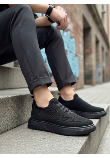 MirgeShoes Siyah Erkek Günlük Spor Ayakkabı Havalı Özel Örme Triko Siyah Taban MRG010603229