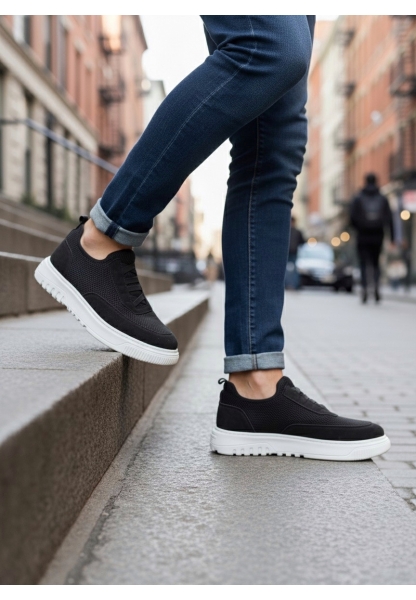 MirgeShoes Siyah Erkek Günlük Spor Ayakkabı Havalı Özel Örme Triko Beyaz Taban MRG010603229
