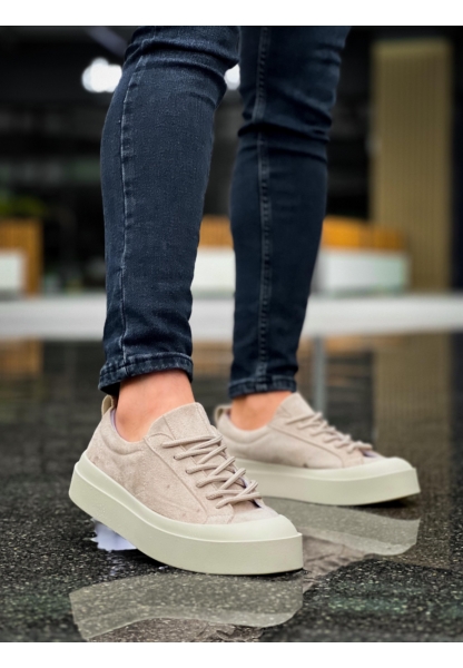 MirgeShoes Krem Bağcıklı Erkek Casual Ayakkabı Süet Özel Termo Krem Taban MRG01062818