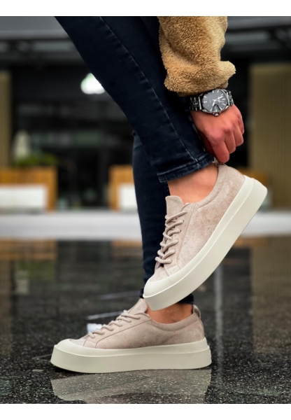 MirgeShoes Krem Bağcıklı Erkek Casual Ayakkabı Süet Özel Termo Krem Taban MRG01062818