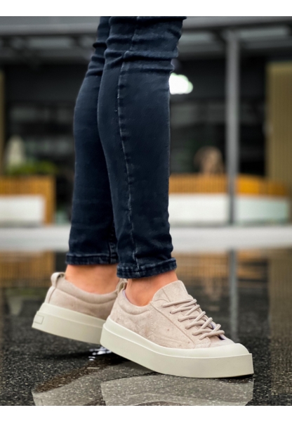 MirgeShoes Krem Bağcıklı Erkek Casual Ayakkabı Süet Özel Termo Krem Taban MRG01062818