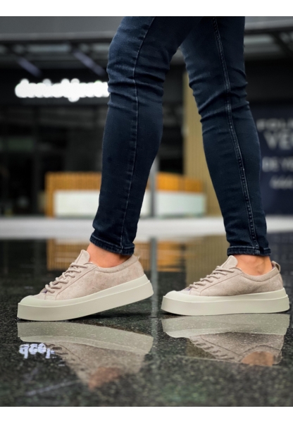 MirgeShoes Krem Bağcıklı Erkek Casual Ayakkabı Süet Özel Termo Krem Taban MRG01062818