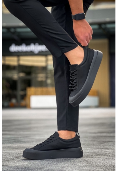 MirgeShoes Siyah Bağcıklı Erkek Casual Ayakkabı Deri Özel Termo Siyah Taban MRG01062818