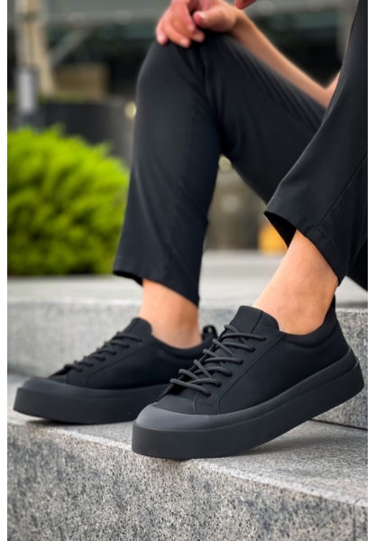 MirgeShoes Siyah Bağcıklı Erkek Casual Ayakkabı Deri Özel Termo Siyah Taban MRG01062818