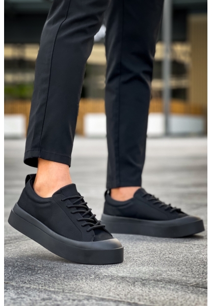 MirgeShoes Siyah Bağcıklı Erkek Casual Ayakkabı Deri Özel Termo Siyah Taban MRG01062818