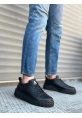 MirgeShoes Siyah Bağcıklı Erkek Casual Spor Ayakkabı Yüksek Kalın Siyah Taban MRG010610422