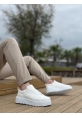 MirgeShoes Beyaz Bağcıklı Erkek Casual Spor Rugan Ayakkabı Yüksek Kalın Beyaz Taban MRG010610422