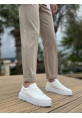MirgeShoes Beyaz Bağcıklı Erkek Casual Spor Rugan Ayakkabı Yüksek Kalın Beyaz Taban MRG010610422