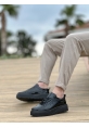 MirgeShoes Siyah Bağcıklı Erkek Casual Spor Rugan Ayakkabı Yüksek Kalın Siyah Taban MRG010610422