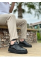 MirgeShoes Siyah Bağcıklı Erkek Casual Spor Rugan Ayakkabı Yüksek Kalın Siyah Taban MRG010610422